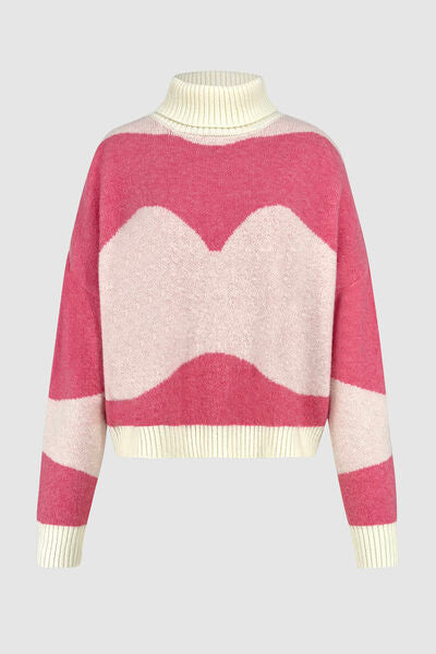 Blue Zone Planet | Color Block Turtleneck Dropped Shoulder Sweater BLUE ZONE PLANET