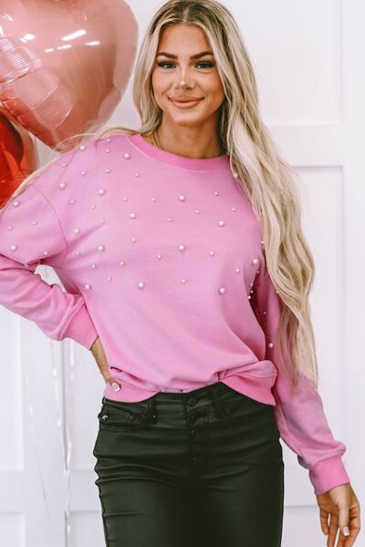 Blue Zone Planet | Pearl Round Neck Dropped Shoulder Sweatshirt BLUE ZONE PLANET