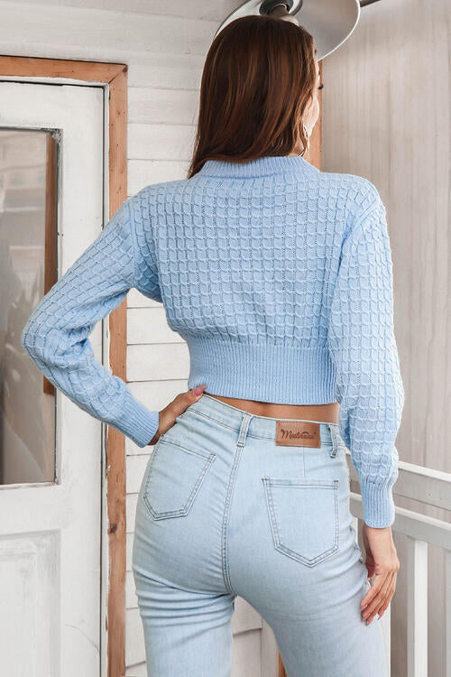 Round Neck Long Sleeve Cropped Sweater BLUE ZONE PLANET