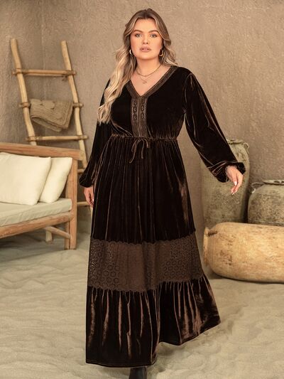 Blue Zone Planet | Plus Size V-Neck Balloon Sleeve Maxi Dress BLUE ZONE PLANET