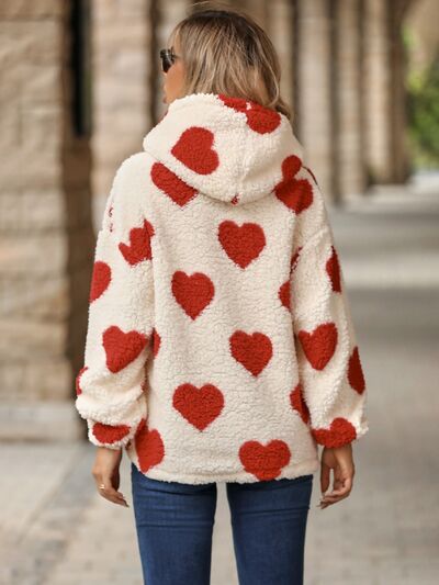 Blue Zone Planet | Fuzzy Heart Pocketed Dropped Shoulder Hoodie BLUE ZONE PLANET