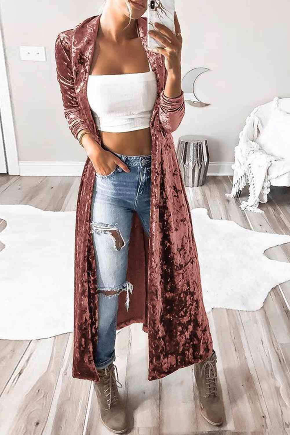 Open Front Long Sleeve Longline Cardigan BLUE ZONE PLANET