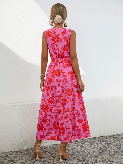Blue Zone Planet | Tied Printed Surplice Tiered Dress BLUE ZONE PLANET