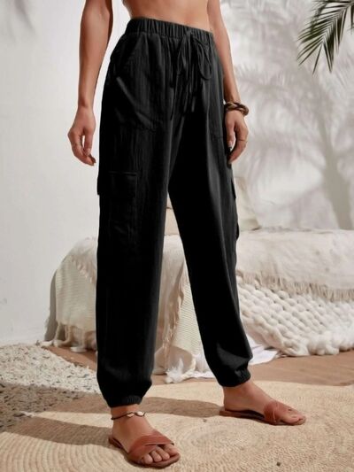 Drawstring Joggers with Cargo Pockets Trendsi