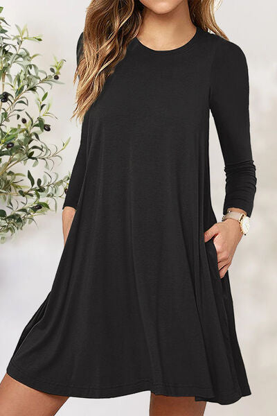 Blue Zone Planet | Round Neck Long Sleeve Mini Dress BLUE ZONE PLANET
