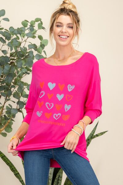 Blue Zone Planet | Celeste Full Size Heart Graphic Long Sleeve T-Shirt BLUE ZONE PLANET
