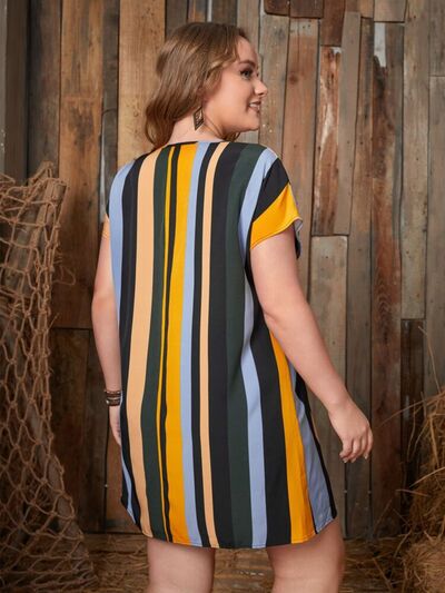 Blue Zone Planet | Plus Size Striped Short Sleeve Mini Dress BLUE ZONE PLANET