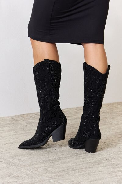 Forever Link Rhinestone Knee High Cowboy Boots BLUE ZONE PLANET
