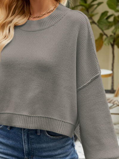 Blue Zone Planet | Round Neck Lantern Sleeve Sweater BLUE ZONE PLANET