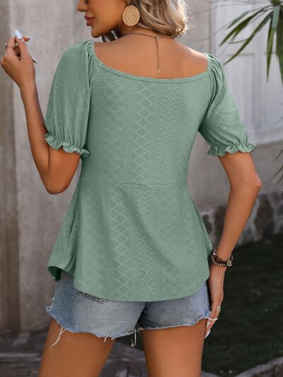 Blue Zone Planet | Ruched V-Neck Flounce Sleeve Blouse BLUE ZONE PLANET