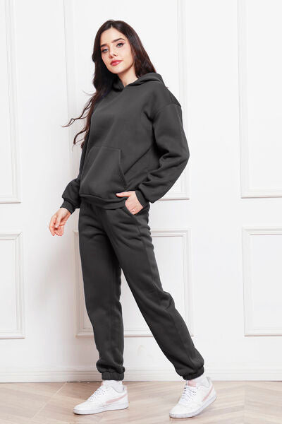 Blue Zone Planet | Drop Shoulder Long Sleeve Hoodie and Pants Set BLUE ZONE PLANET