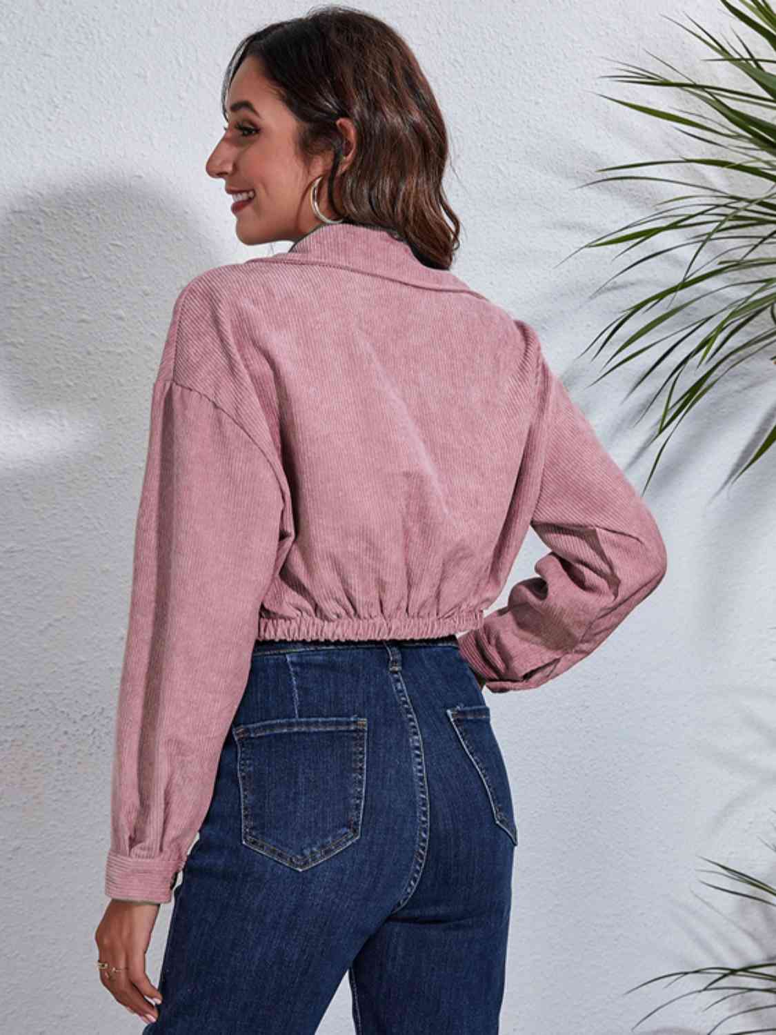 Collared Neck Dropped Shoulder Buttoned Jacket BLUE ZONE PLANET