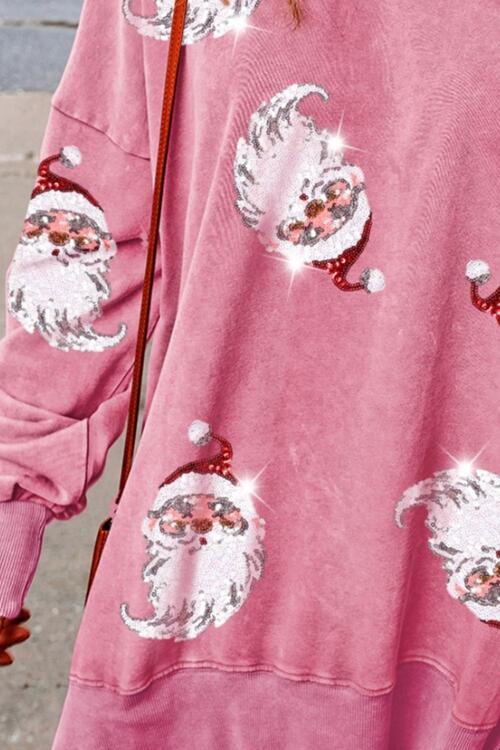 Sequin Santa Drop Shoulder Slit Sweatshirt BLUE ZONE PLANET