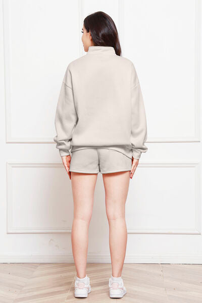 Blue Zone Planet | Half Zip Long Sleeve Sweatshirt and Drawstring Shorts Set BLUE ZONE PLANET