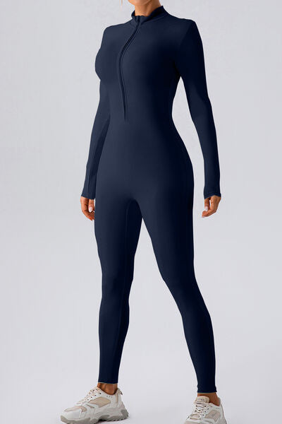 Blue Zone Planet |  Half Zip Mock Neck Active Jumpsuit BLUE ZONE PLANET