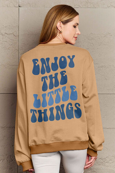 Blue Zone Planet | Simply Love Full Size ENJOY THE LITTLE THINGS Round Neck Sweatshirt BLUE ZONE PLANET