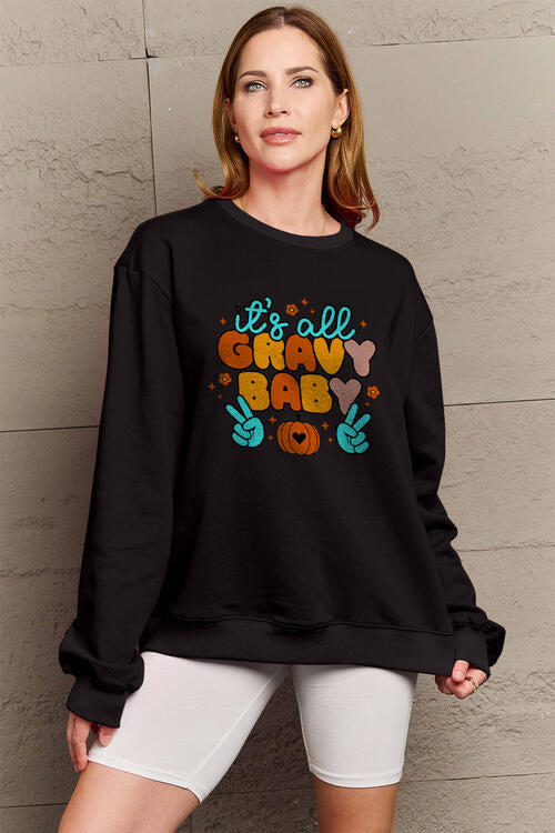 Simply Love Full Size IT'S ALL GRAVY BABY Long Sleeve Sweatshirt BLUE ZONE PLANET