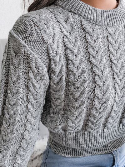 Blue Zone Planet | Cable-Knit Round Neck Sweater BLUE ZONE PLANET