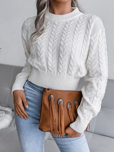 Blue Zone Planet | Cable-Knit Round Neck Sweater BLUE ZONE PLANET
