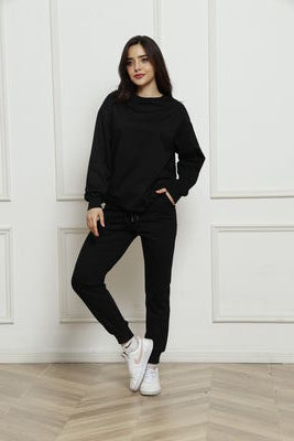 Blue Zone Planet | Round Neck Long Sleeve Top and Drawstring Pants Set BLUE ZONE PLANET