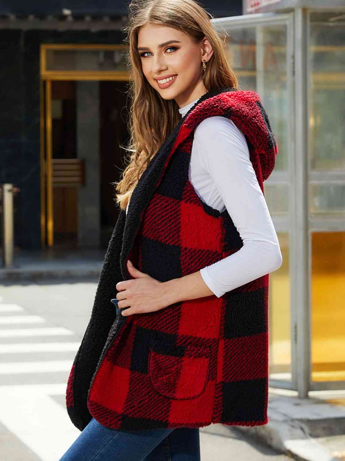 Plaid Hooded Vest BLUE ZONE PLANET