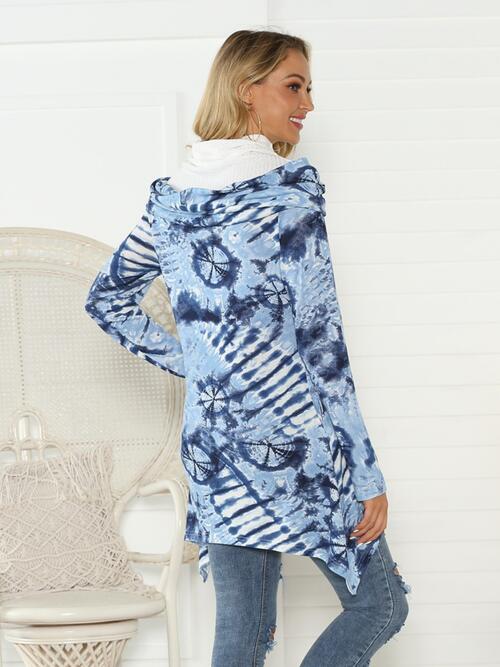 Printed Raglan Sleeve Mock Neck T-Shirt BLUE ZONE PLANET