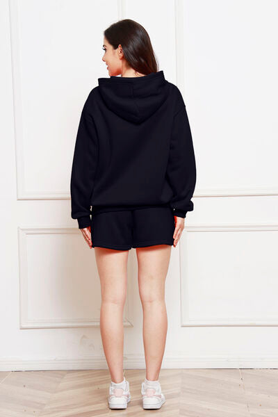 Blue Zone Planet | Drop Shoulder Long Sleeve Hoodie and Shorts Set BLUE ZONE PLANET