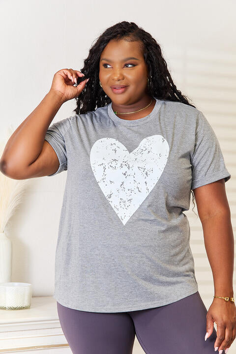 Simply Love Heart Graphic Cuffed Short Sleeve T-Shirt BLUE ZONE PLANET