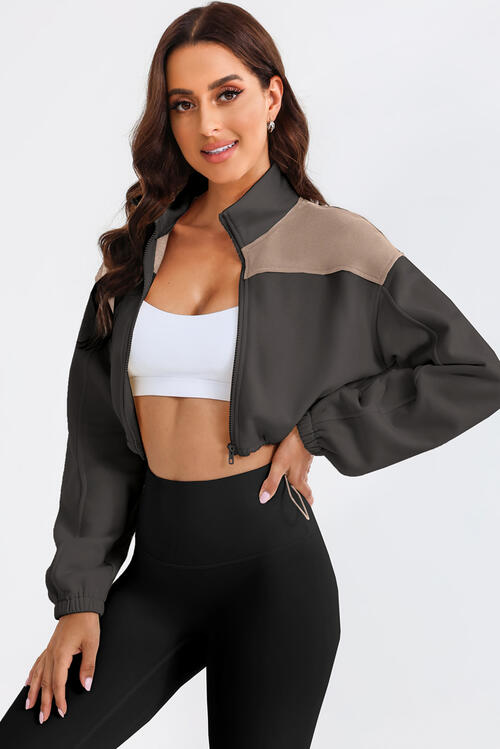 Contrast Drawstring Zip Up Jacket BLUE ZONE PLANET