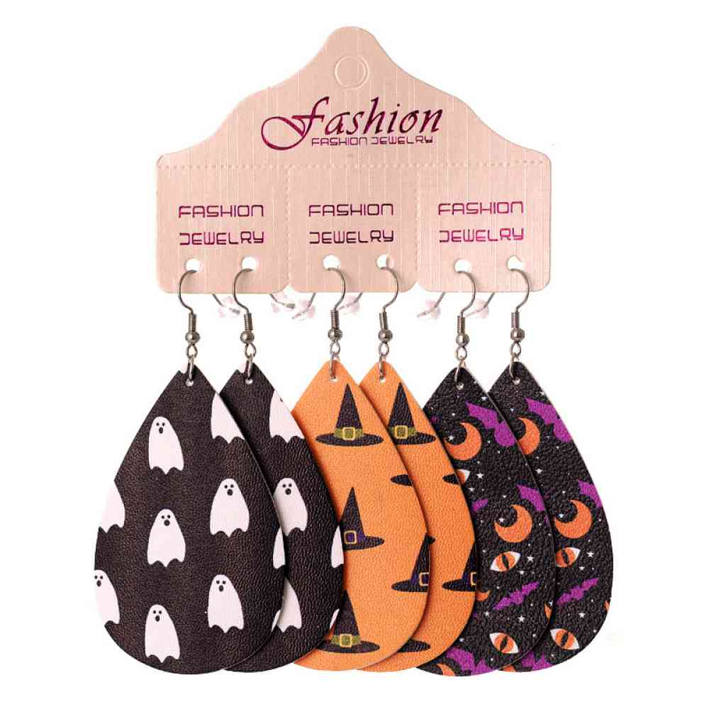 Halloween PU Teardrop Earrings Set BLUE ZONE PLANET