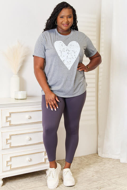 Simply Love Heart Graphic Cuffed Short Sleeve T-Shirt BLUE ZONE PLANET