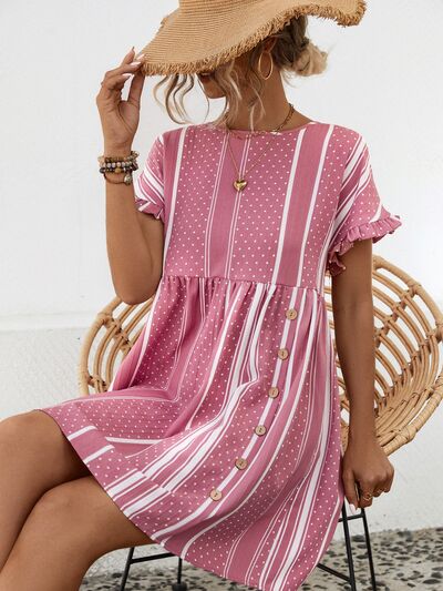 Blue Zone Planet |  Striped Polka Dot Frill Short Sleeve Mini Dress BLUE ZONE PLANET