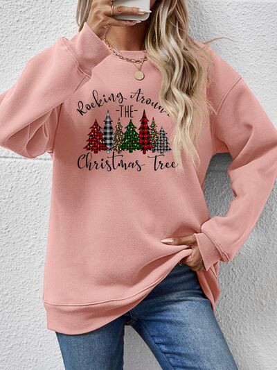 Blue Zone Planet | Christmas Tree Graphic Round Neck Sweatshirt BLUE ZONE PLANET