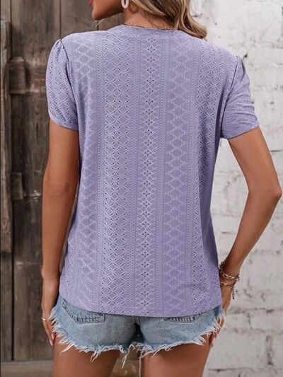 Blue Zone Planet | Eyelet V-Neck Petal Sleeve T-Shirt BLUE ZONE PLANET