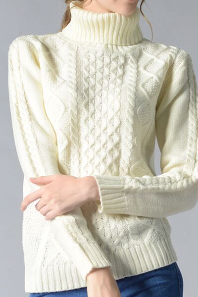 Blue Zone Planet | Cable-Knit Turtleneck Pullover Sweater BLUE ZONE PLANET