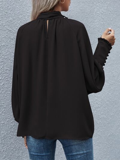 Blue Zone Planet | Tie Neck Lantern Sleeve Blouse BLUE ZONE PLANET