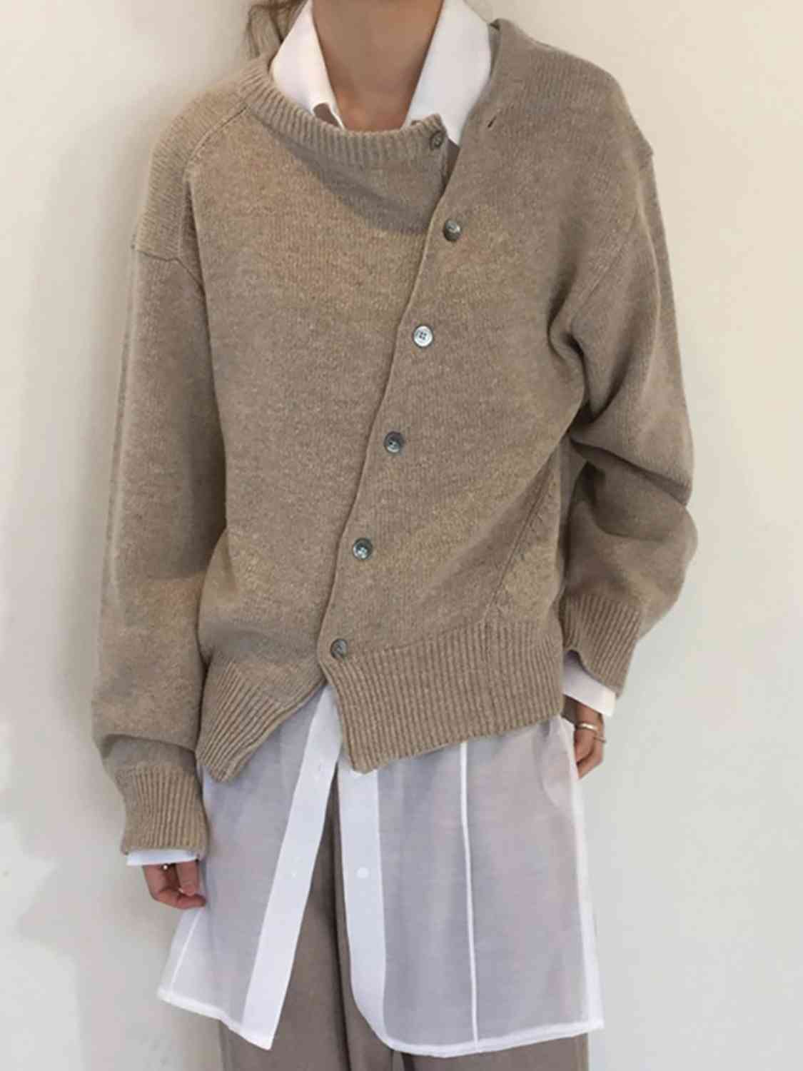 Dropped Shoulder Buttoned Cardigan BLUE ZONE PLANET