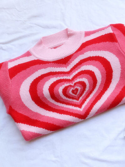 Blue Zone Planet | Heart Mock Neck Long Sleeve Sweater BLUE ZONE PLANET