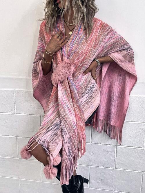 Heathered Fringe Hem Poncho BLUE ZONE PLANET