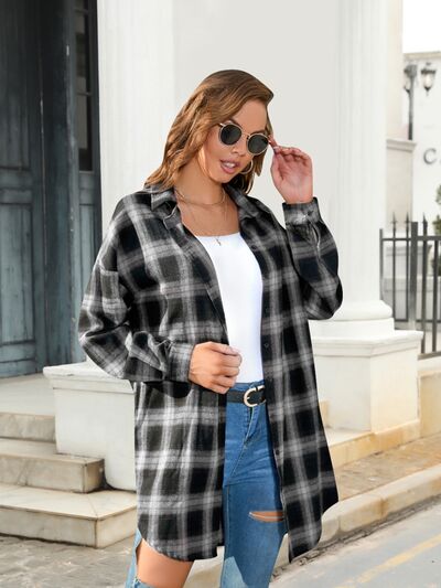 Blue Zone Planet | Plaid Button Up Dropped Shoulder Shirt BLUE ZONE PLANET