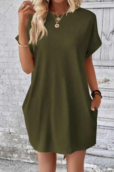 Blue Zone Planet | Pocketed Round Neck Short Sleeve Dress BLUE ZONE PLANET