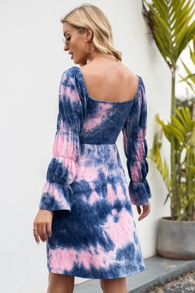 Blue Zone Planet | Tie-Dye Square Neck Flounce Sleeve Dress BLUE ZONE PLANET