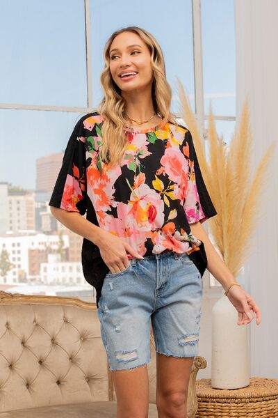Sew In Love Full Size Floral Round Neck Short Sleeve T-Shirt BLUE ZONE PLANET
