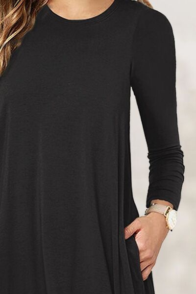Blue Zone Planet | Round Neck Long Sleeve Mini Dress BLUE ZONE PLANET
