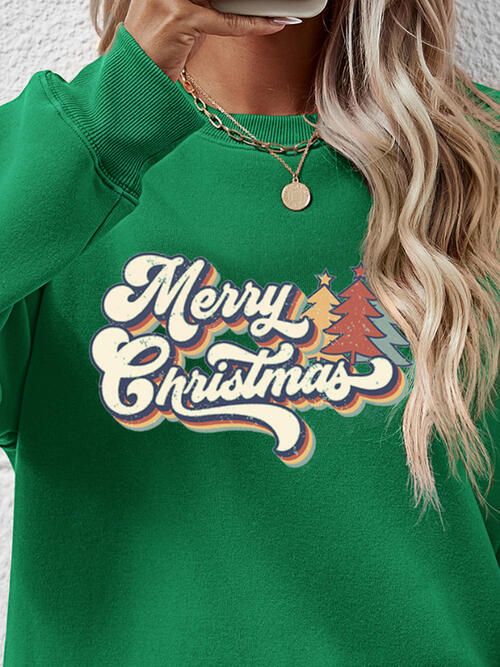 Christmas Letter Graphic Round Neck Sweatshirt BLUE ZONE PLANET