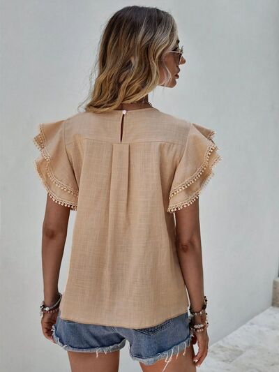 Blue Zone Planet | Ruffled Cap Sleeve Round Neck Blouse BLUE ZONE PLANET