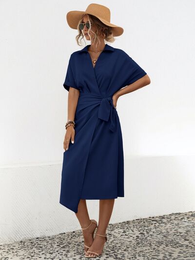 Blue Zone Planet |  Tied Slit Short Sleeve Dress BLUE ZONE PLANET