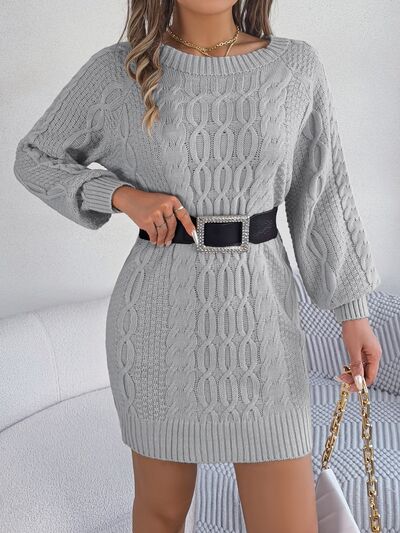 Blue Zone Planet | Cable-Knit Round Neck Sweater Dress BLUE ZONE PLANET