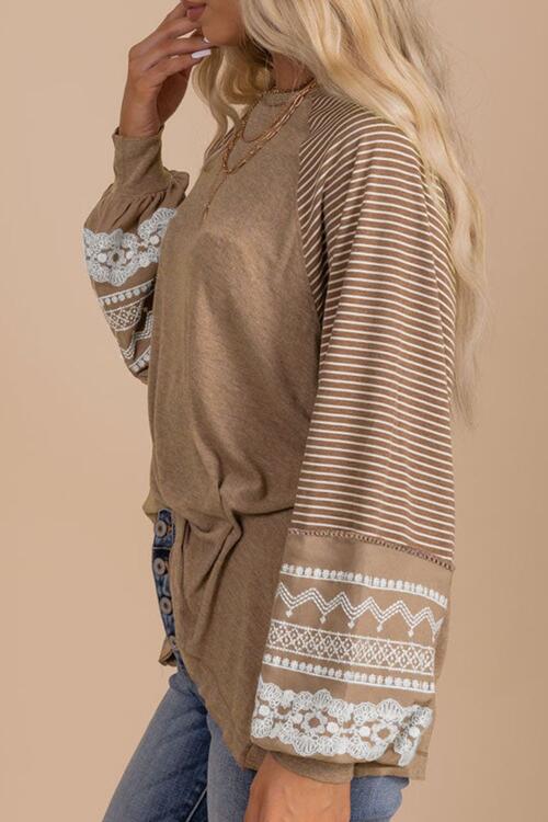 Blue Zone Planet | Striped Round Neck Long Sleeve Blouse BLUE ZONE PLANET