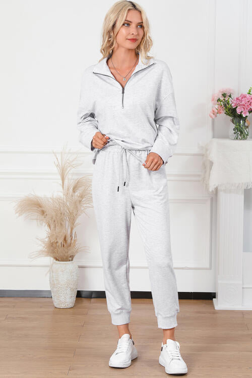Half Zip Sweatshirt and Drawstring Sweatpants Set BLUE ZONE PLANET